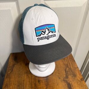 Patagonia White, Teal and Gray Cap Trucker hat with Logo Patch